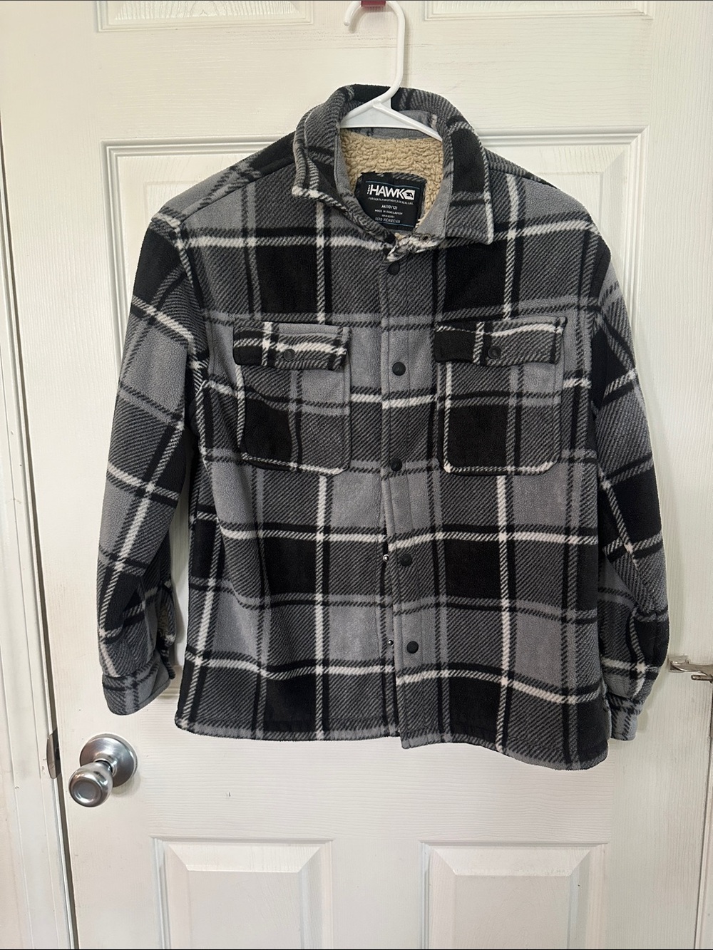 Tony Hawk Black & Gray Plaid Sherpa-Lined Puffer Shirt Jacket